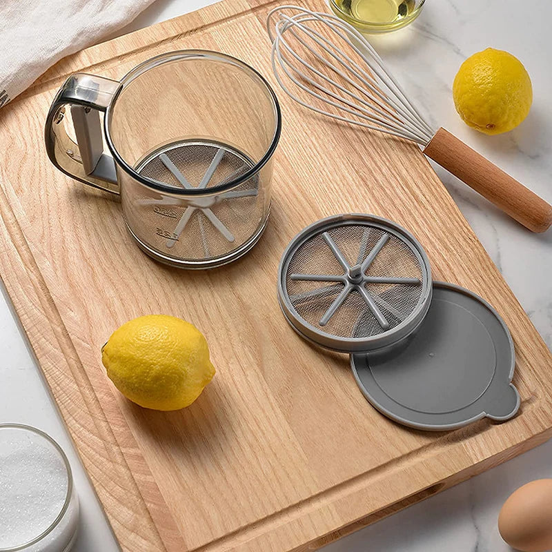 Stainless Steel Mesh Shaker Sieve Cup Crank Flour