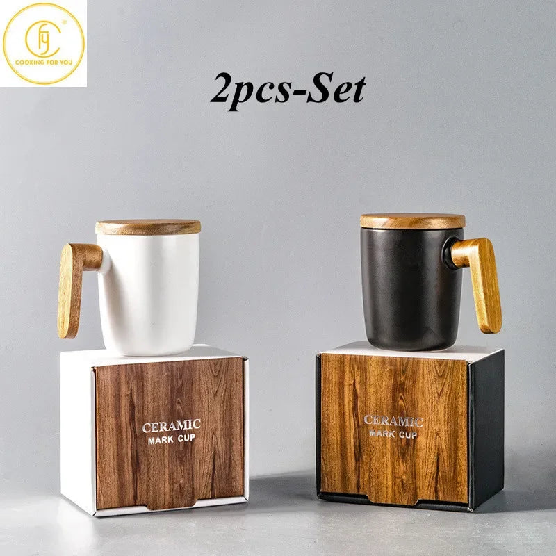 Gift Package 350ml Ceramic Coffee Mug with Wooden