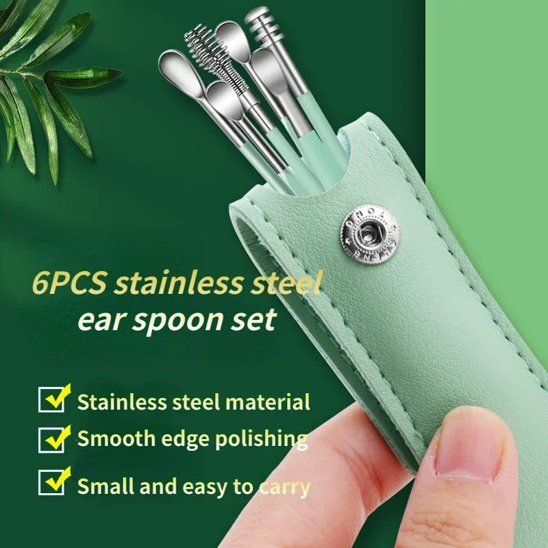6PCS Stainless Steel Earpick Ear Cleaner Spoon Wax