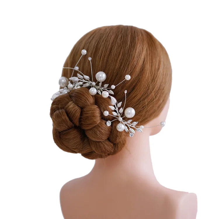 SLBRIDAL Handmade Rhinestones Crystal Pearls Bridal Hair Pin