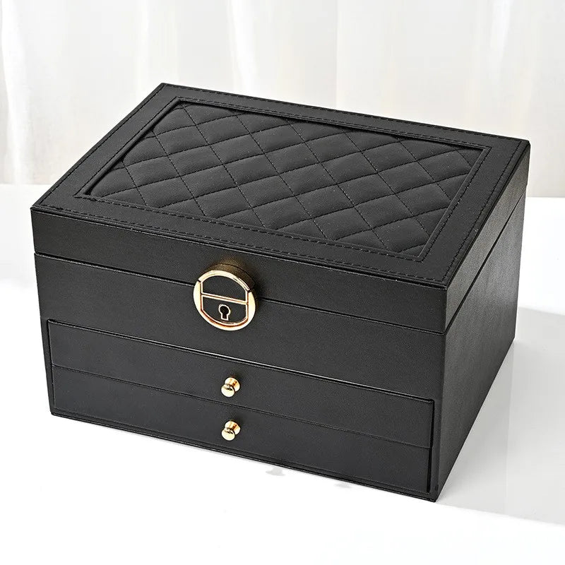 Rhombic threelayer drawertype lock jewelry storage box necklace