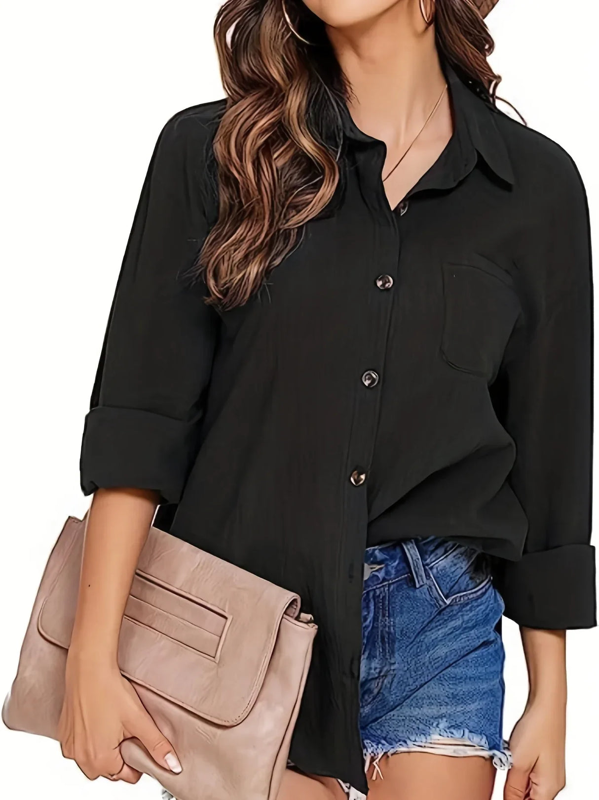 Plus Size Womens Button Down Shirt Casual Long