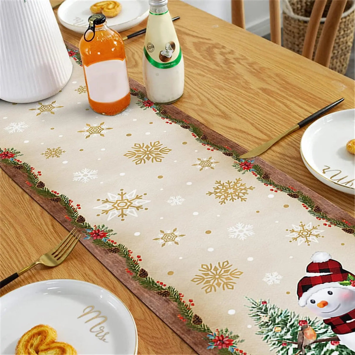 Christmas Tree Snowman Linen Table Runners Kitchen Dining