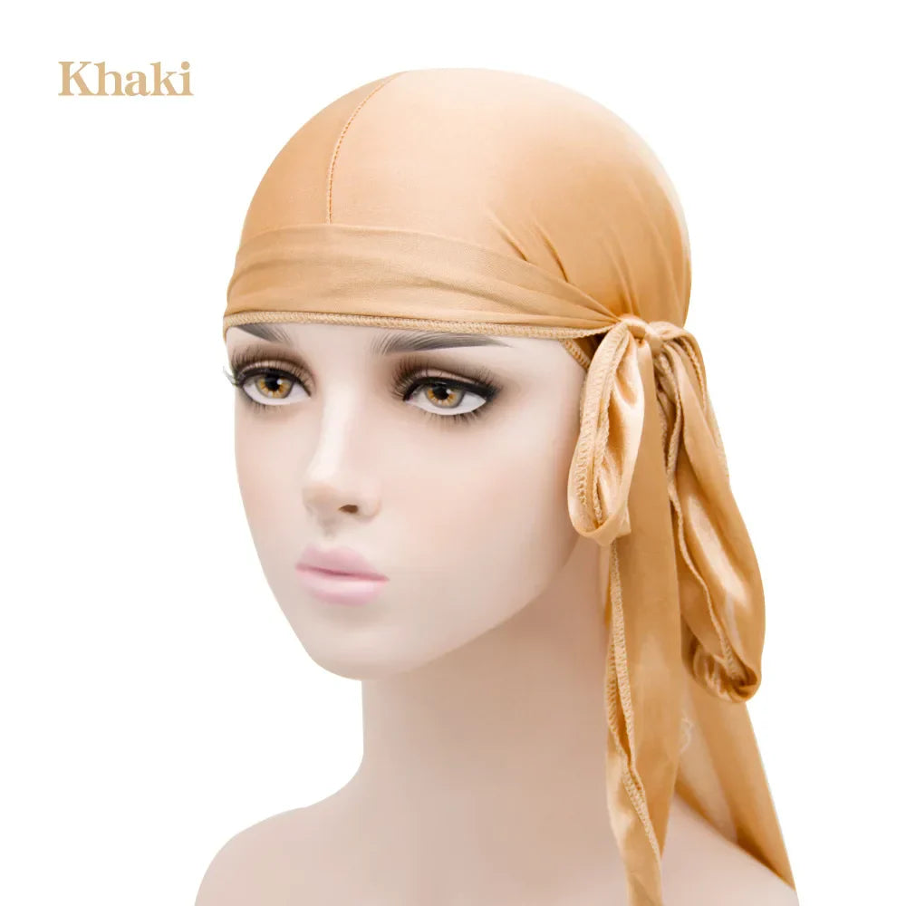 Unisex Silky Satin Durags Bandanas Turban Hat Elastic