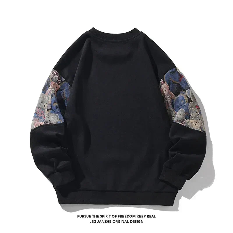 Oversized Men's Sweatshirts Korean Style Embroidered Sleeves Design