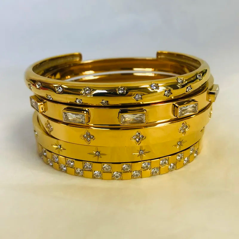 Waterproof Luxury Colorful Cubic Zirconia Bangles Stainless Steel