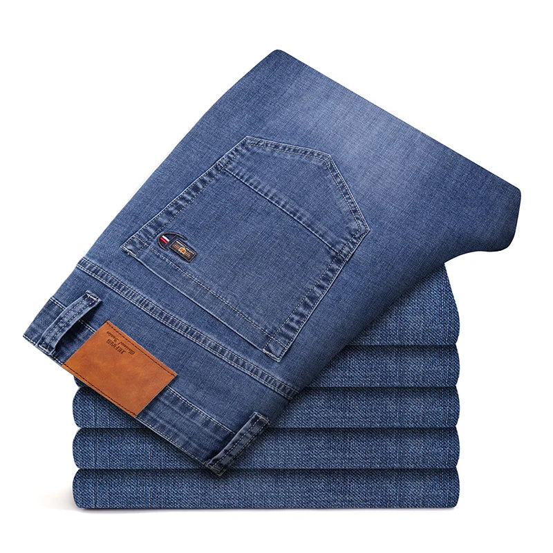 Summer Men's Thin Loose Jeans Classic Straight Gray