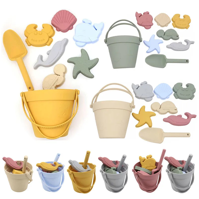 8Pcs Summer Beach Toys Kids Soft Silicone Sandbox