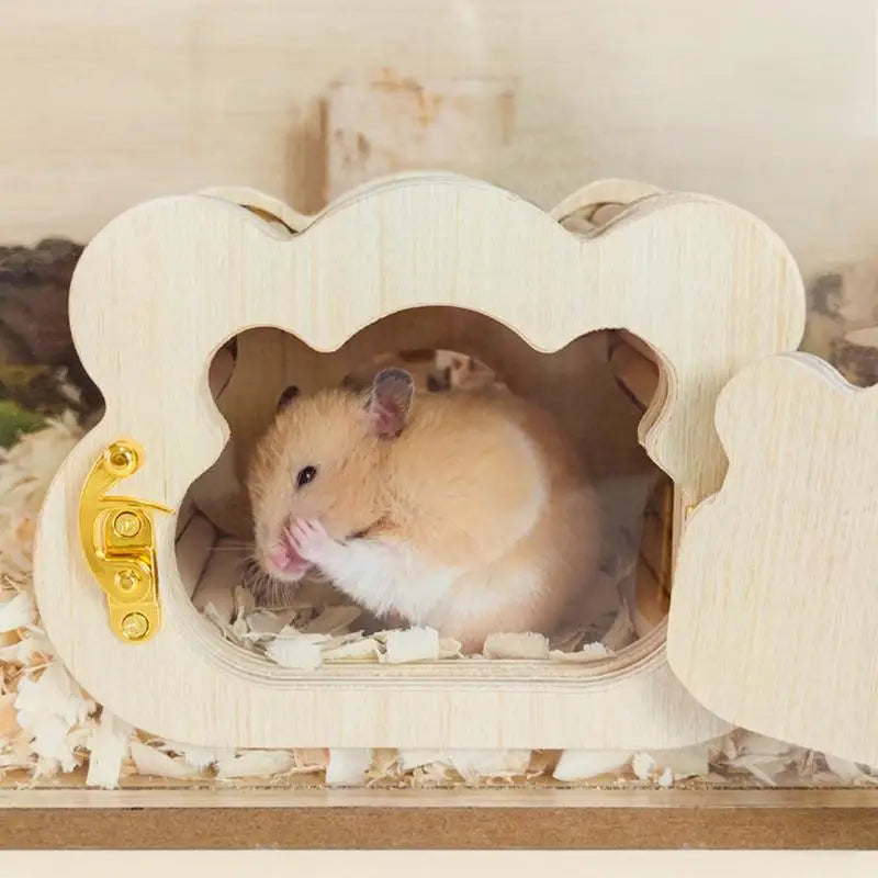 Wooden Hamster Hideout House Cute Cloud Shapes Tiny