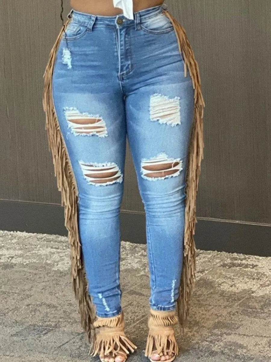 LW Plus Size summer jeans Tassel Design Ripped