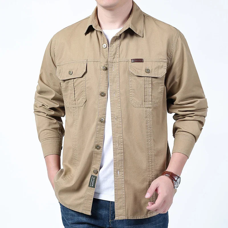 Men's Clothing Military Tactical Shirts Multi-Pockets Work Cargo