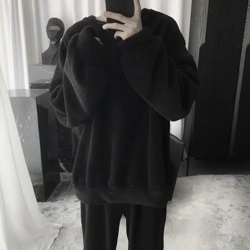 Lambswool Sweatshirts Men Fluffy Soft Warm Winter Hoodies