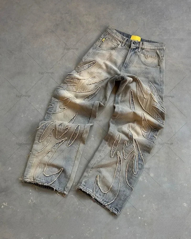 European and American Fashionable High-waisted Trousers Raw Edge