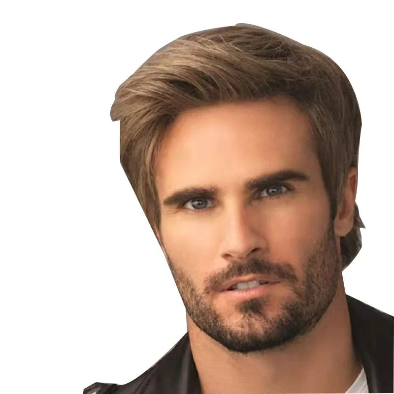 SuQ Men's Short Wig Synthetic Hair Smooth Natural