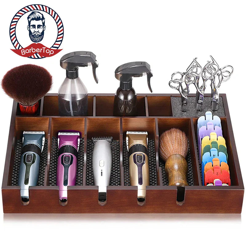 Professional Barber Wooden Clipper Tray Anti-slip Hairdresser Trimmer