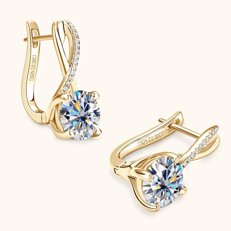 Anziw D2.0CT Moissanite Drop Huggie Earrings Real 925