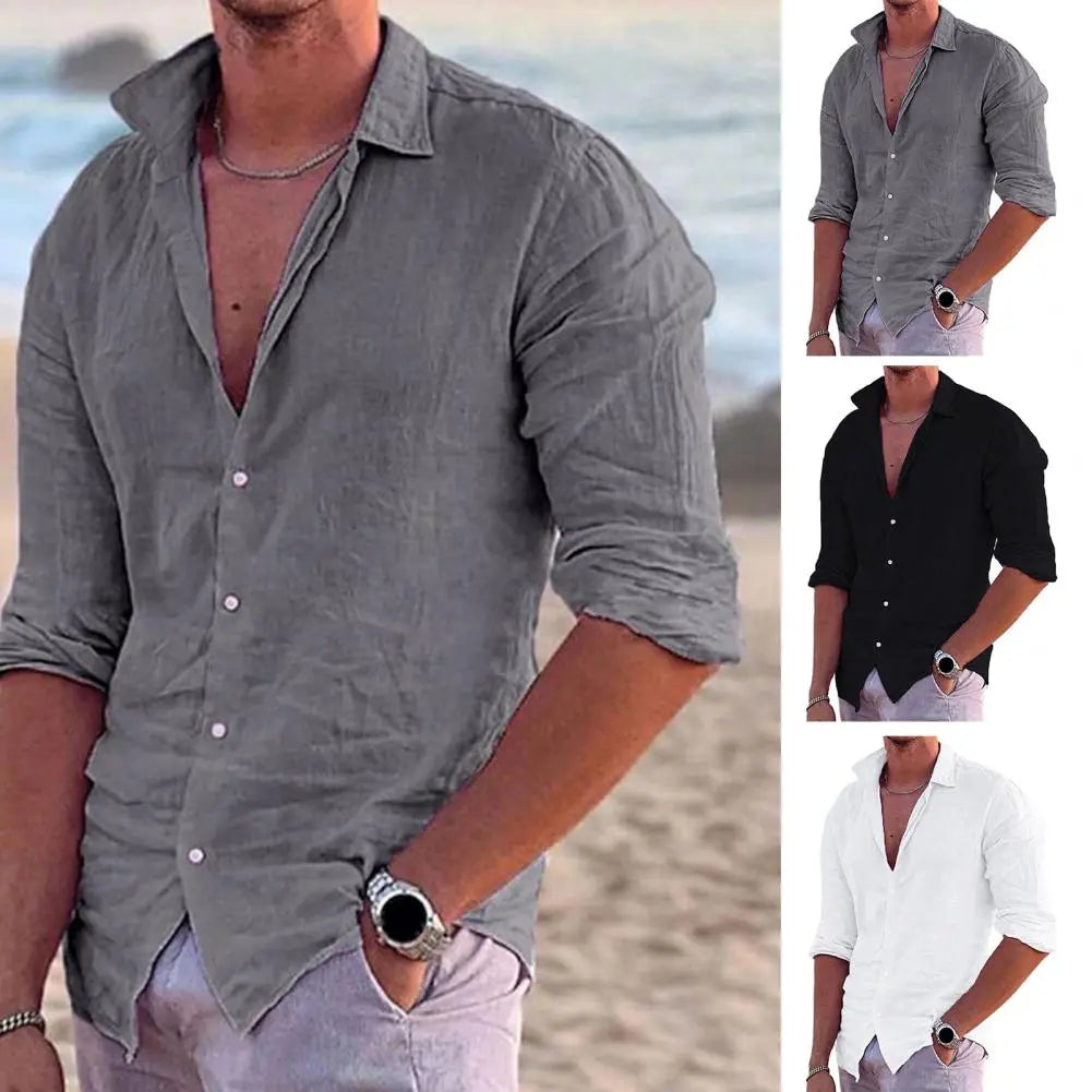 Cotton Linen 2023 Summer New Men's Solid Color