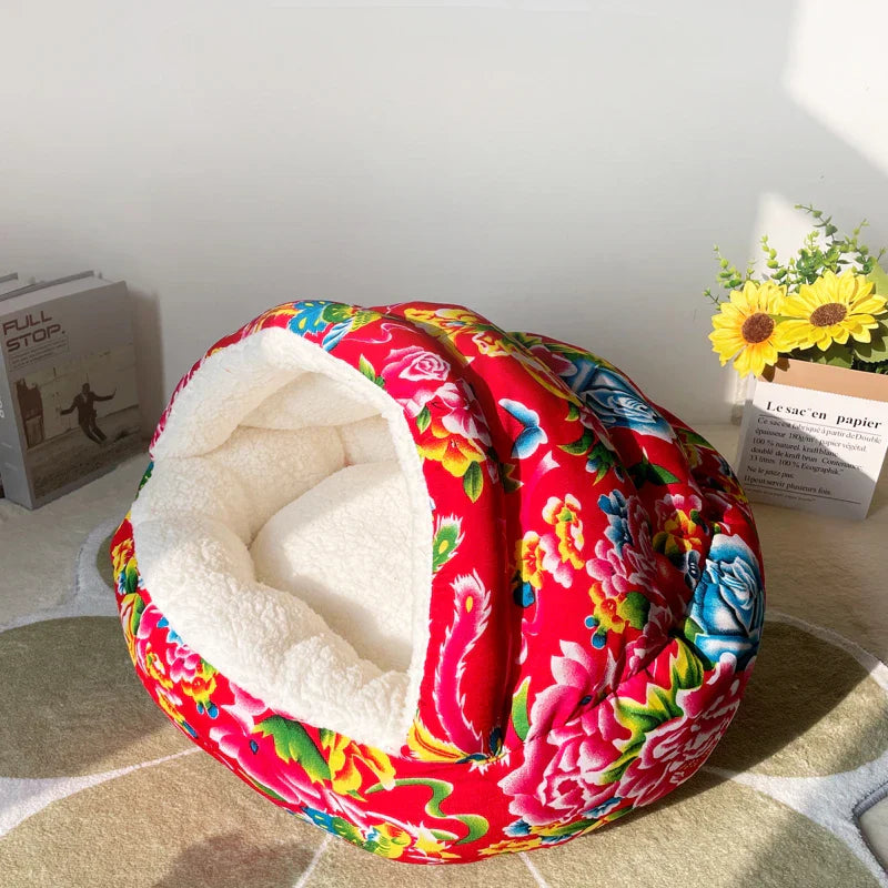 Washable Cozy Plush Pet Bed Winter Warm Flower