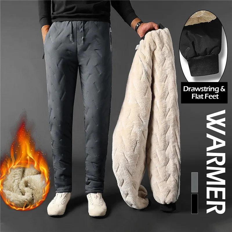 Winter Zip Pockets Thicken Fleece Sweatpants Men Joggers
