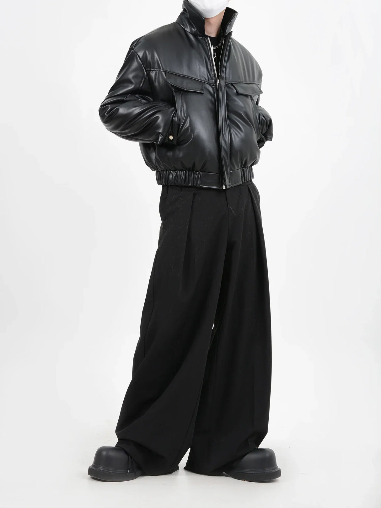 Dark Avant-Garde Style Clothes Pu stand-up Collar Leather