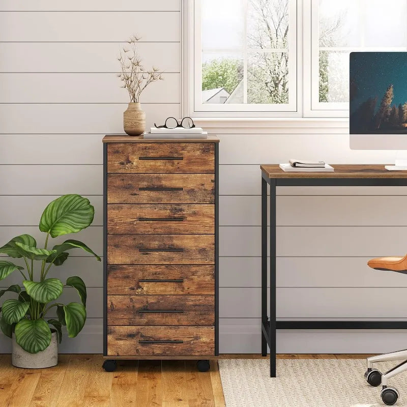 HOOBRO 7-Drawer Chest Dresser Wooden File Cabinet