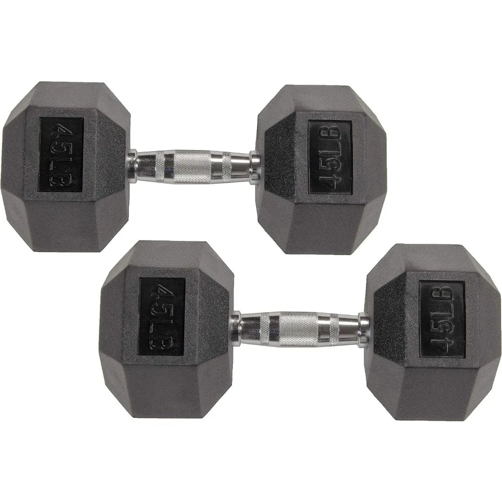 Rubber Coated Hex Dumbbell Weight Set and Storage