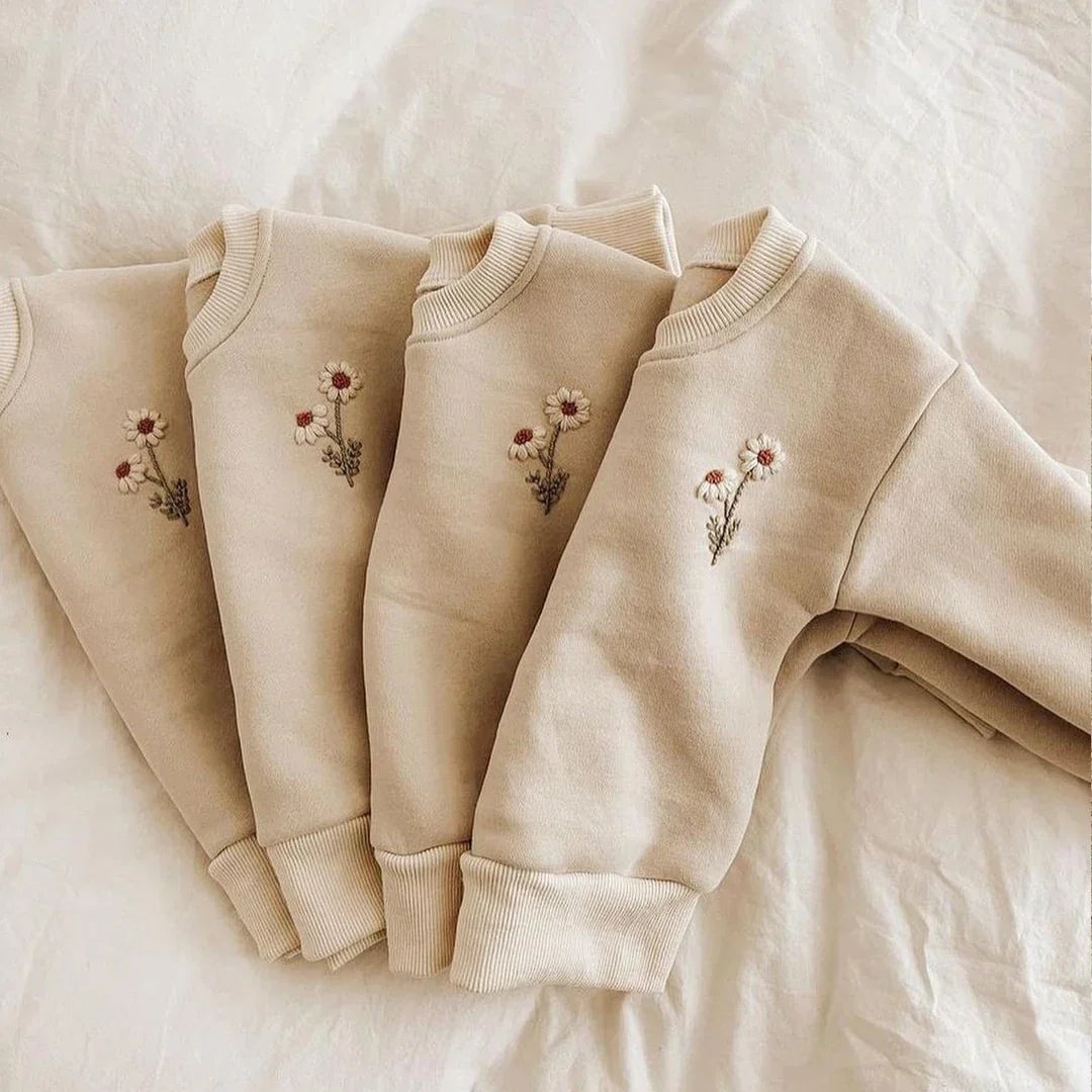 Baby Girls Clothes Set Fleece Embroidery Daisy Pullover