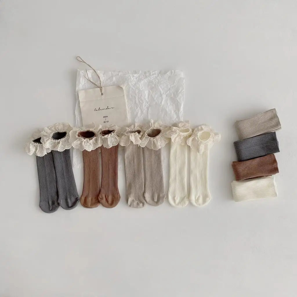 4 Pairs/Lot Baby Girls Knee High Socks Kids