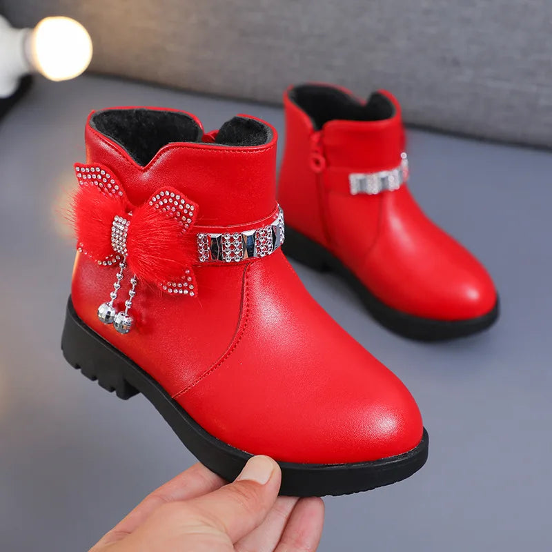 Children's Shoes Girl Mid Length Warm Leather Boots