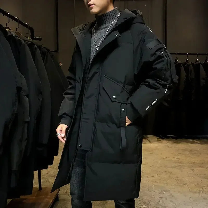 Men's Parkas Hooded New Over-the-knee Overcoat Thickened Mid-length