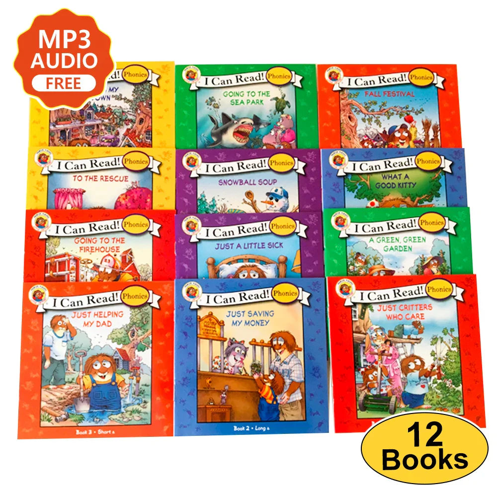 12Books/set Biscuit Series Phonics English Picture Books "I