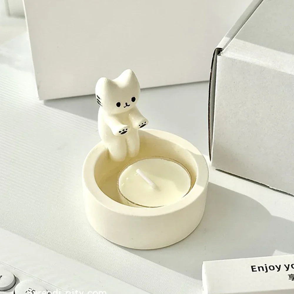 Kitten Candle Holder Gypsum Mold DIY Handmade Storage