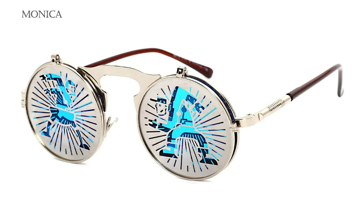 Metallic Retro Punk Steam Flap Vintage Sunglasses Personality