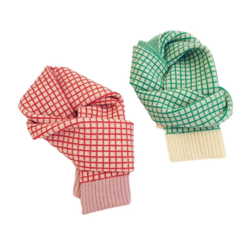 Autumn Winter Children Scarfs Knitted Plaid Kids Scarf