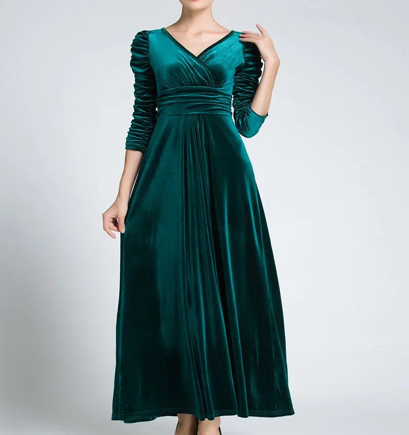 Women Clothing Plus Size Long Dress Velvet Autumn