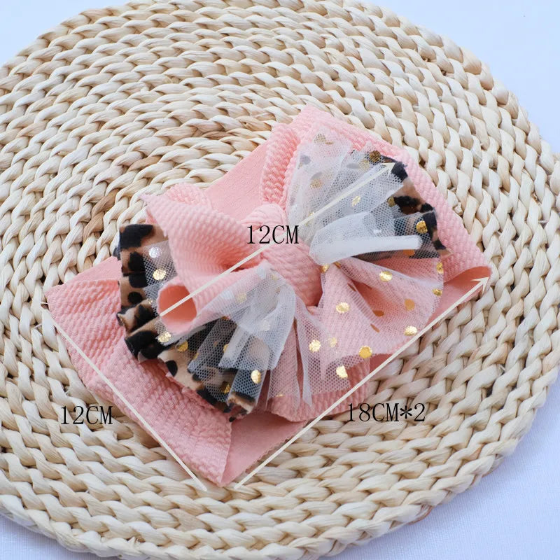 Baby Oversized Bow Headband Leopard Mesh Bowknot Wide