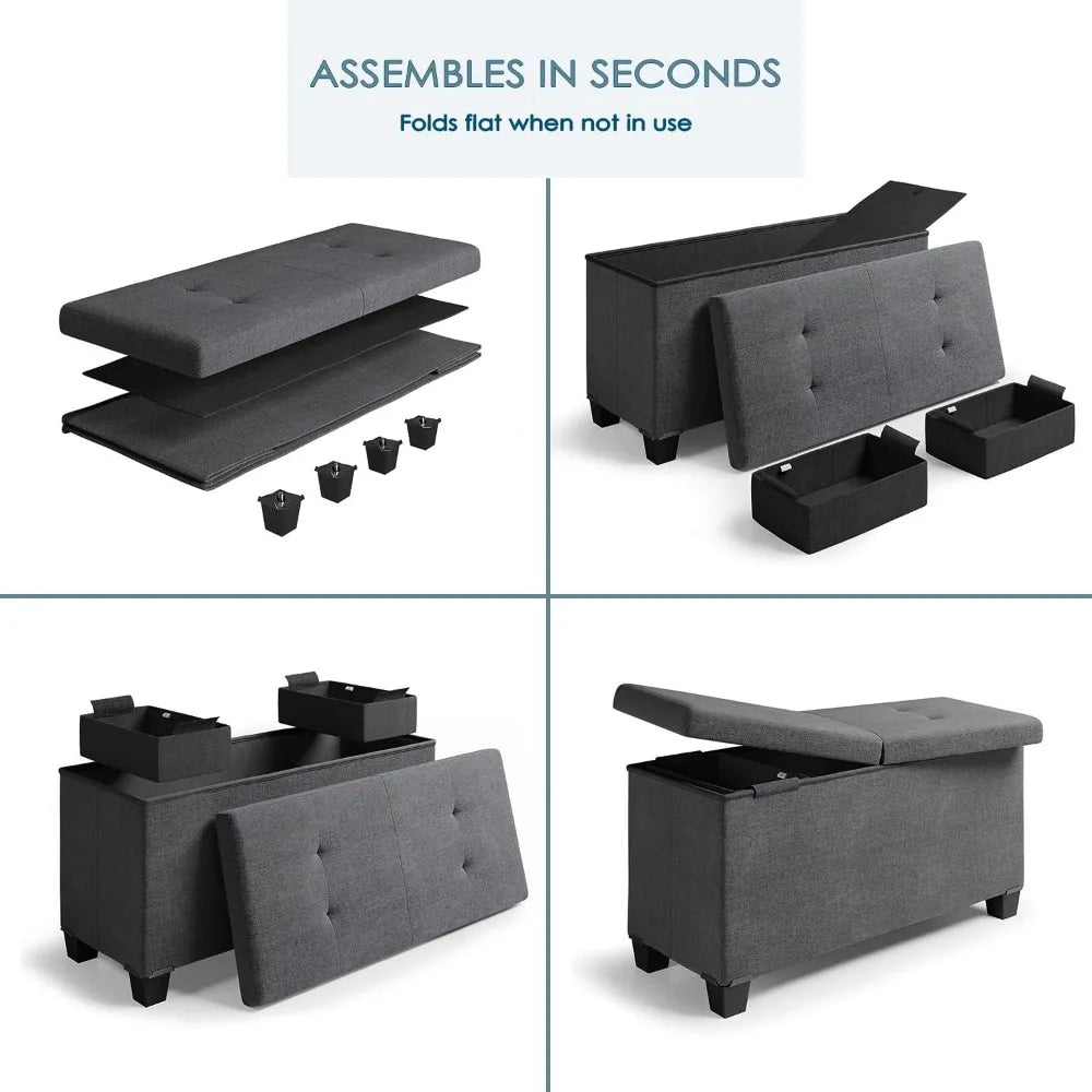 Ottoman Bench with Storage Bins, 30-In Storage Bench