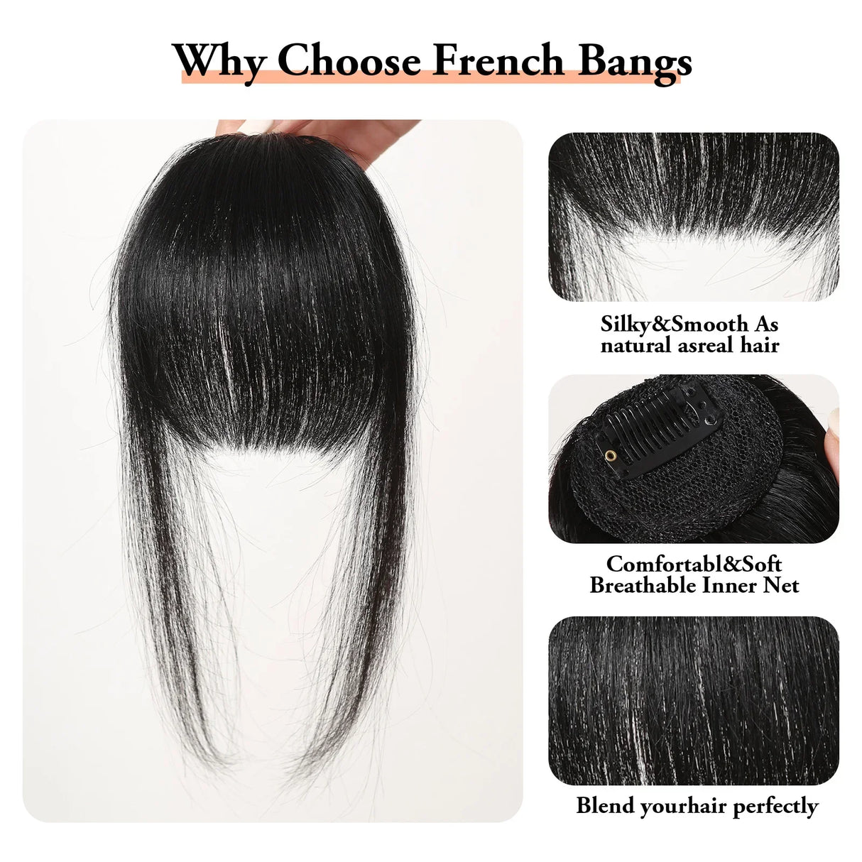 100% Human Hair Bangs Natural Black Brown French