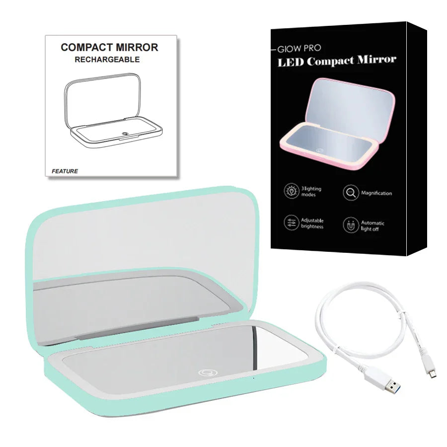 Mini Portable Folding Makeup Mirror With Led Lights 5X Magnifying Compact Pocket Travel Aesthetic Vanity Mirrors Make Up Tools