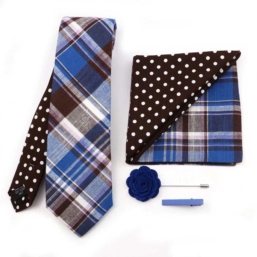 Two Side Floral Plaid Cotton Patchwork Tie Set