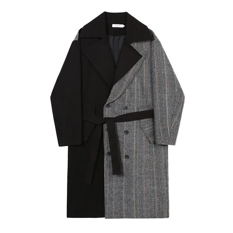 NOYMEI Autumn Winter Patchwork Korean Style Men's Trench