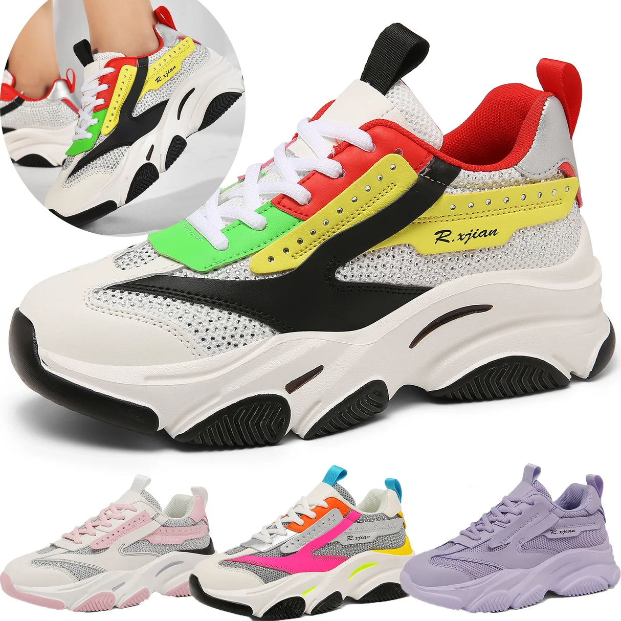 Women's thick sole running shoes, Fashionable hot diamond