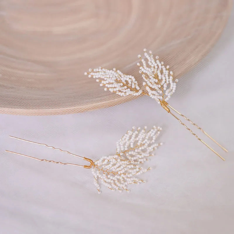 SLBRIDAL Handmade Rhinestones Crystal Pearls Bridal Hair Pin
