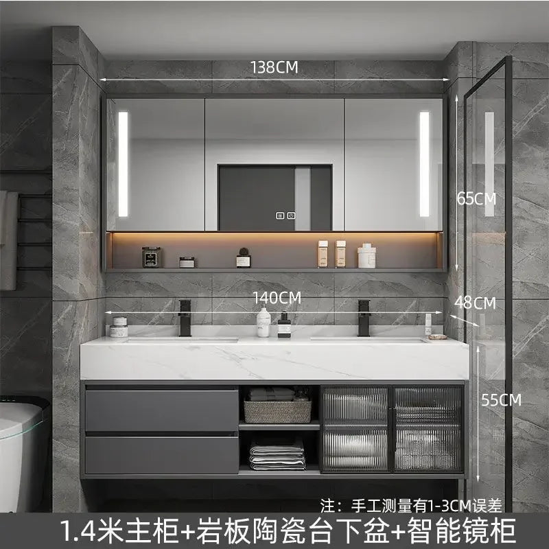 Luxury Bathroom Mirror Cabinet Double Basin Slate Integrated