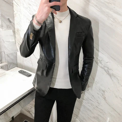 2022 Autumn Leather Jacket Men Slim fit Casual
