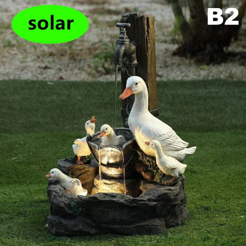 Duck Squirrel Solar Power Resin Patio Fountain Garden