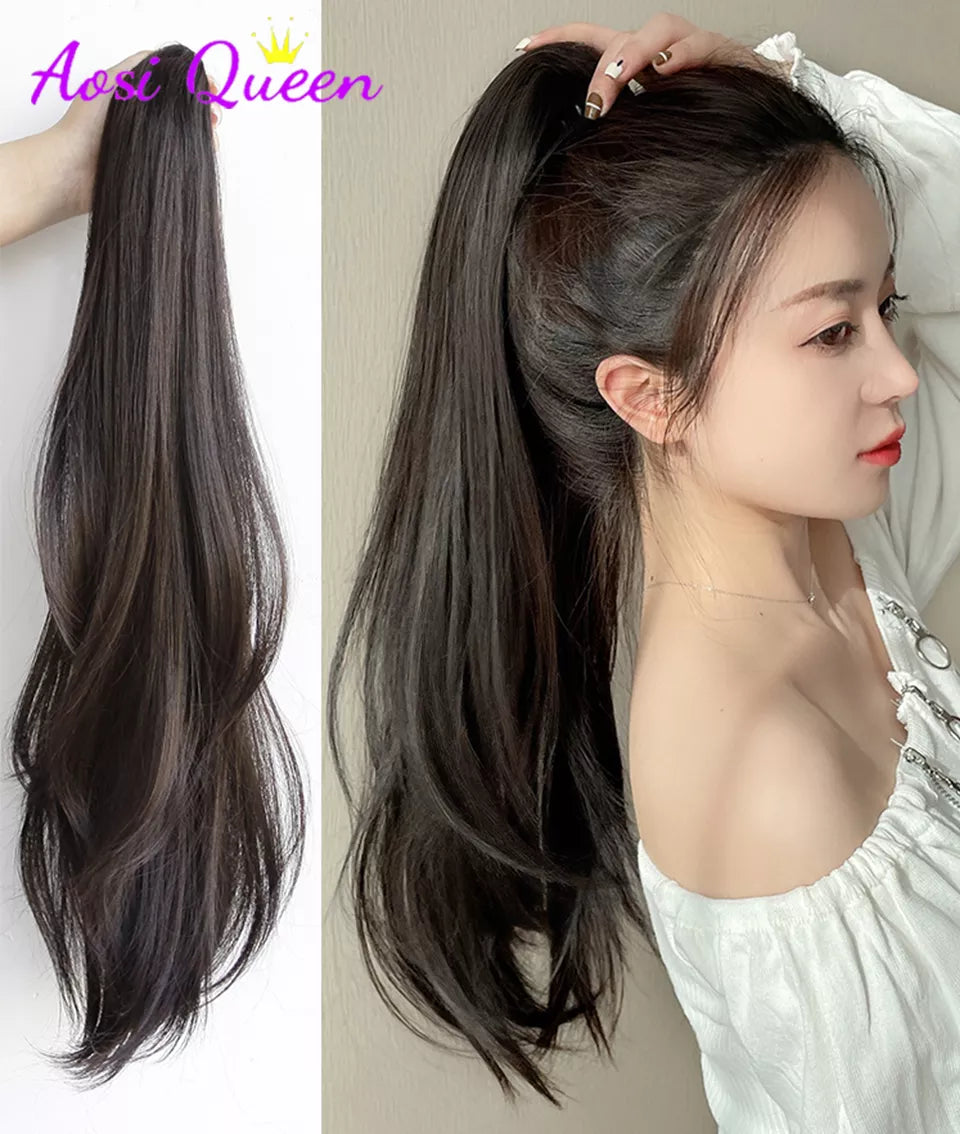 AS Long Wavy Straight Claw Clip On Ponytail