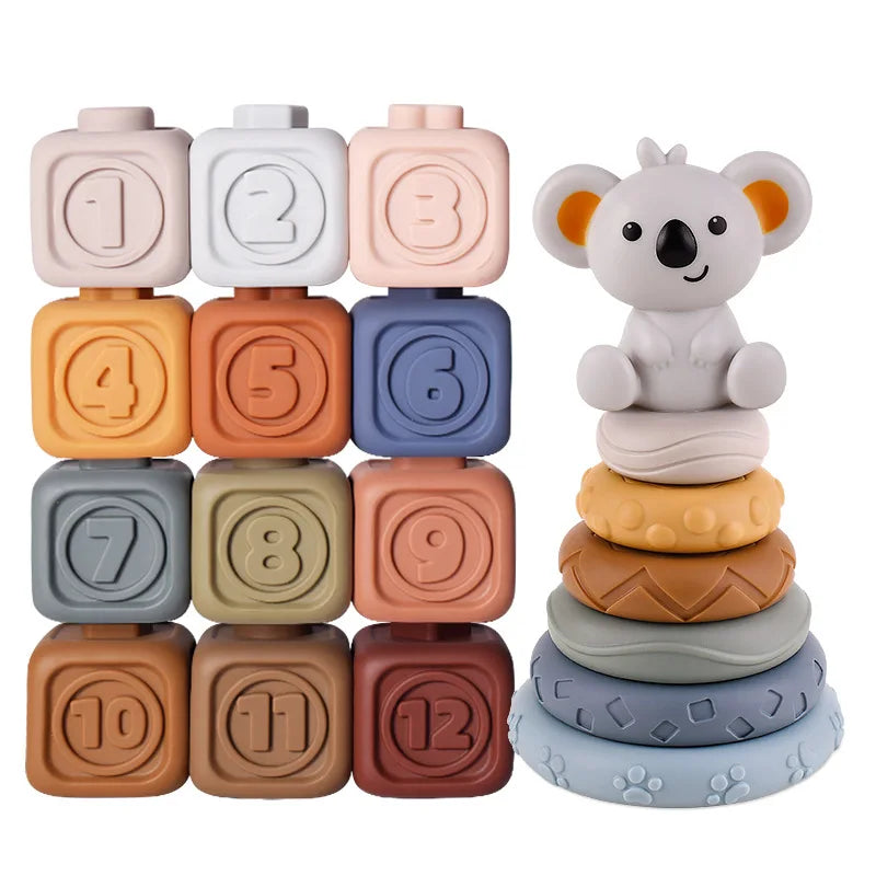 Block Toy Soft Silicone Soft Cubes Stacking Tower