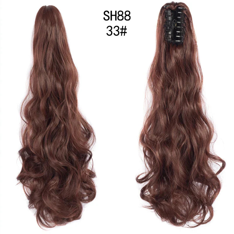 Synthetic Long Wavy Claw Clip On Ponytail Drawstring
