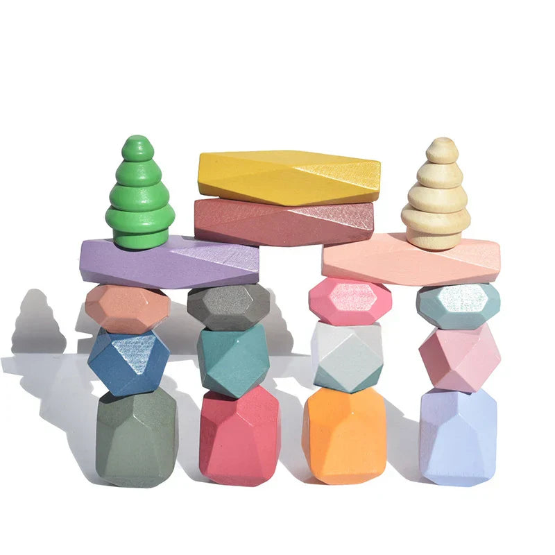 Pcs Wooden Stacking Rocks Building Blocks, Colored Solid